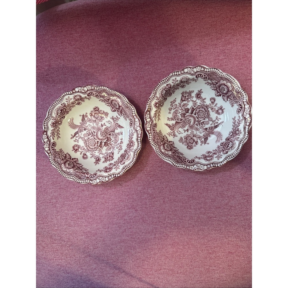 BRISTOL Crown Ducal Bowls Red Pink TransferWare 5" Fruit Dessert Sauce Set Of 2